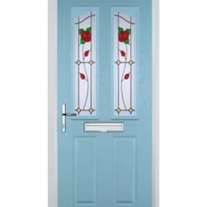 2 Panel 2 Angle English Rose Composite Front Door in Duck Egg Blue