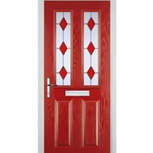 2 Panel 2 Square Drop Diamond Composite Front Door in Red
