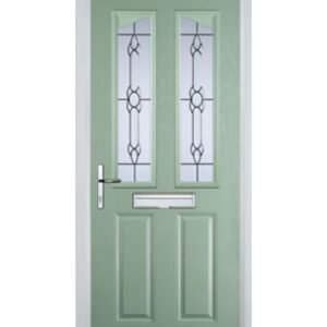 2 Panel 2 Angle Crystal Bohemia Composite Front Door in Chartwell Green