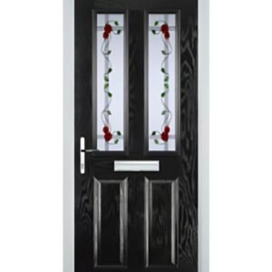 2 Panel 2 Square Mackintosh Rose Composite Front Door in Black