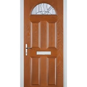 4 Panel 1 Arch Abstract Composite Front Door in Oak