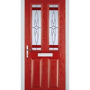 2 Panel 2 Square Crystal Harmony Composite Front Door in Red