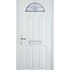 4 Panel 1 Arch Zinc/Brass Art Clarity Composite Front Door in White