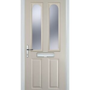 Cream 2 panel door with 2 arch glazed sections