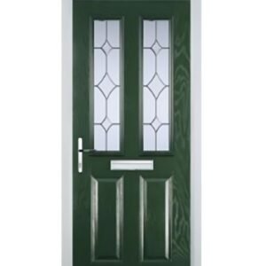 2 Panel 2 Square Crystal Diamond Composite Front Door in Green