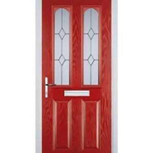 Red 2 panel door with 2 arch classic glass