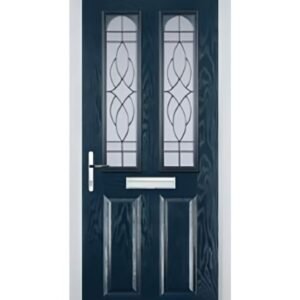 Dark blue 2 panel door with 2 arch Elegance glass
