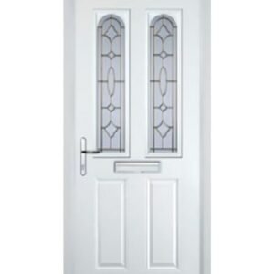 White 2 panel door with 2 arch Clarity zinc/brass glass
