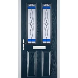 Dark blue 2 panel 2 arch door with Crystal Harmony glass design