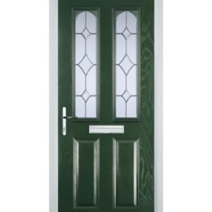 Green 2 panel door with Crystal Diamond arch glass