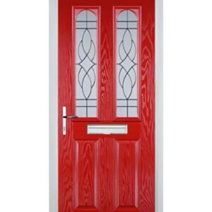 2 Panel 2 Arch Elegance Composite Front Door in Poppy Red