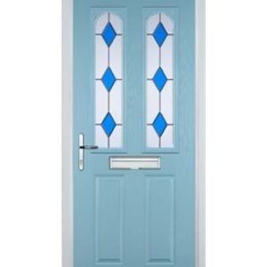 2 Panel 2 Arch Drop Diamond Composite Front Door in Duck Egg Blue