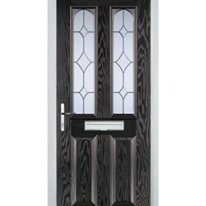 2 Panel 2 Arch Crystal Diamond Composite Front Door in Black Brown