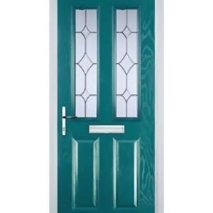 2 Panel 2 Square Crystal Diamond Composite Front Door in Turquoise Blue