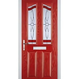 2 Panel 2 Angle Crystal Harmony Composite Front Door in Red