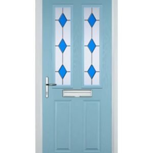 2 Panel 2 Square Drop Diamond Composite Front Door in Duck Egg Blue