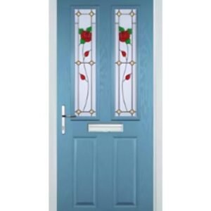 2 Panel 2 Square English Rose Composite Front Door in Pastel Blue