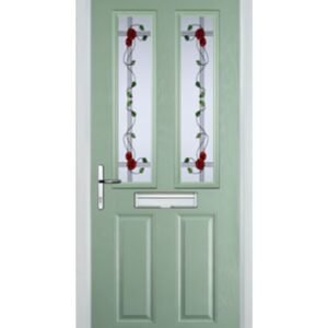 2 Panel 2 Square Mackintosh Rose Composite Front Door in Chartwell Green