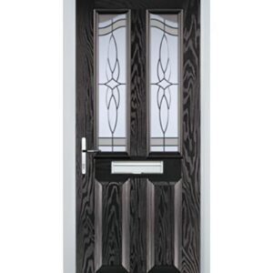 2 Panel 2 Angle Crystal Harmony Composite Front Door in Black Brown