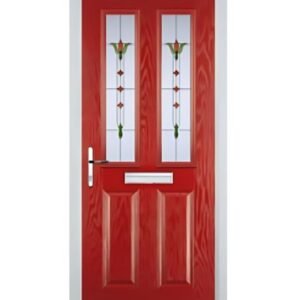 2 Panel 2 Square Fleur Composite Front Door in Red