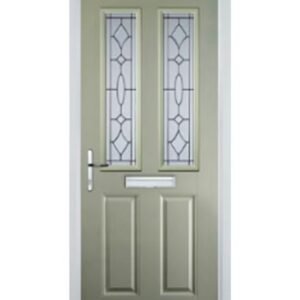 2 Panel 2 Square Zinc/Brass Art Clarity Composite Front Door in Pebble Grey