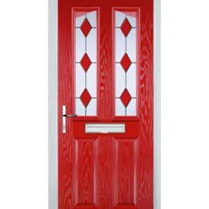 2 Panel 2 Angle Drop Diamond Composite Front Door in Poppy Red