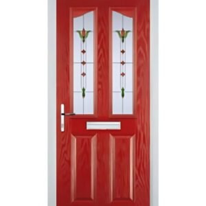 2 Panel 2 Angle Fleur Composite Front Door in Red