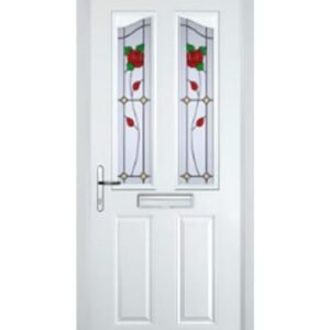 2 Panel 2 Angle English Rose Composite Front Door in White