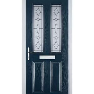 2 Panel 2 Square Zinc/Brass Art Clarity Composite Front Door in Dark Blue