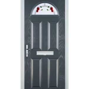 4 Panel 1 Arch Mackintosh Rose Composite Front Door in Anthracite Grey