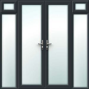 Grey French Door - Set with Opening Side Sash Panels