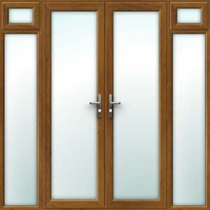 Golden Oak French Door - Set with Opening Side Sash Panels