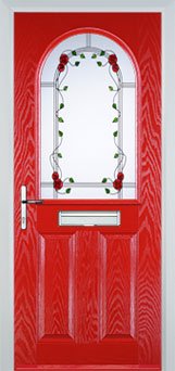Poppy Red - Crystal Bohemia 2 Panel 1 Arch Composite Front Door