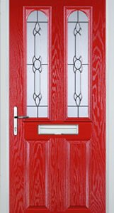 Poppy Red 2 Panel 2 Arch Crystal Bohemia Composite Front Door