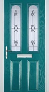 Turquoise Blue 2 Panel 2 Arch Crystal Bohemia Composite Front Door