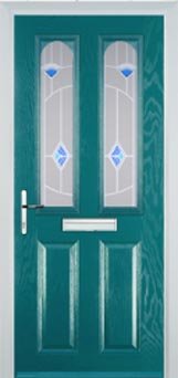 Turquoise Blue 2 Panel 2 Arch Murano Composite Front Door