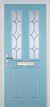 Duck Egg Blue 2 Panel 2 Square Crystal Diamond Composite Front Door